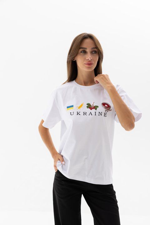 Футболка жіноча біла з вишивкою "Борщ" 54565 фото