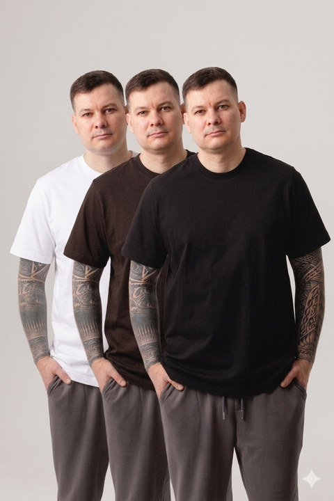 Сет чоловічих футболок ( молочна,чорна,шоколадна) М 48533 фото